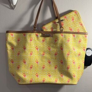 Stella & Dot Yellow and Pink Patterned Tote